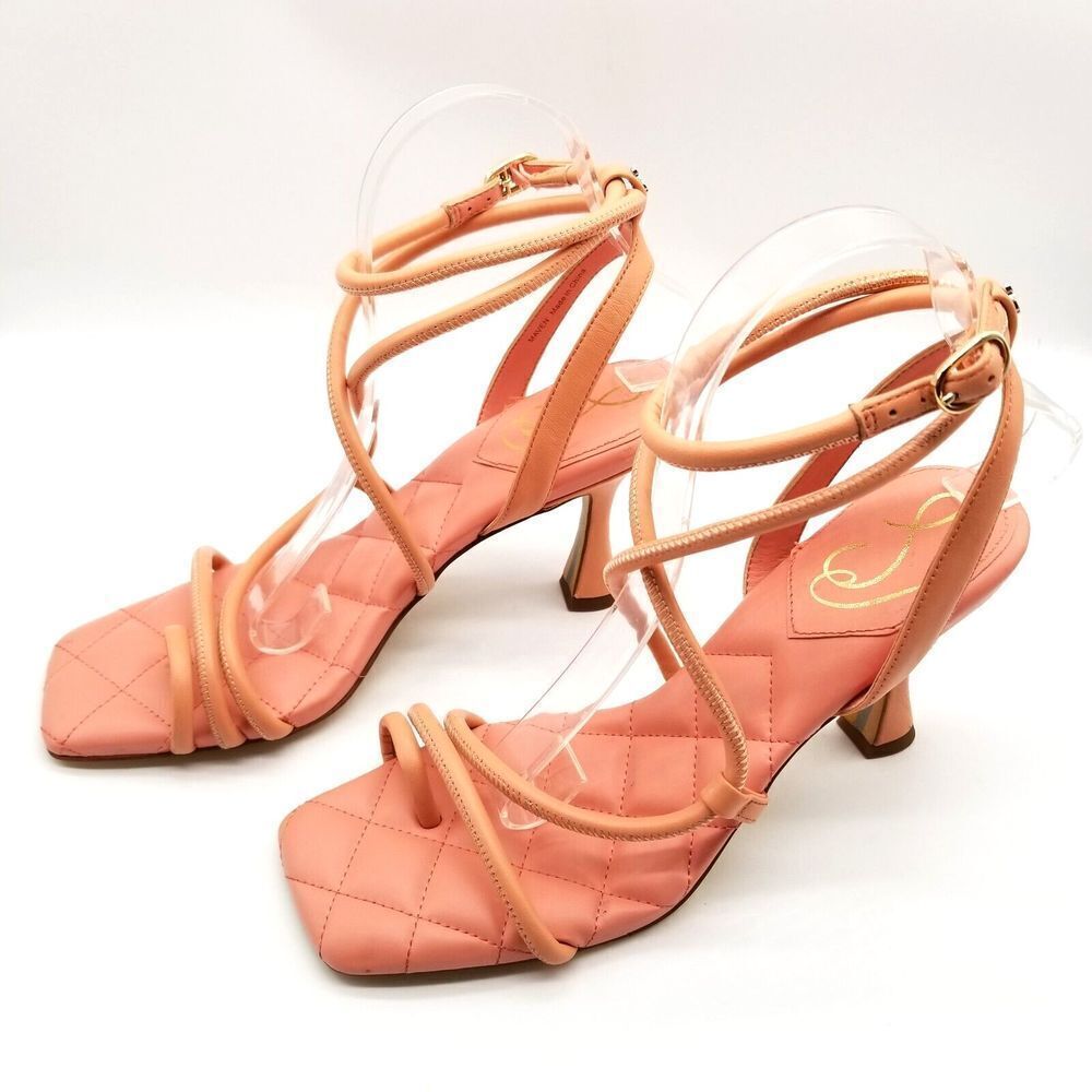 Sam Edelman Women Maven Heeled Slide Sandals Size 9.5 M Pink Strappy Ankle Strap